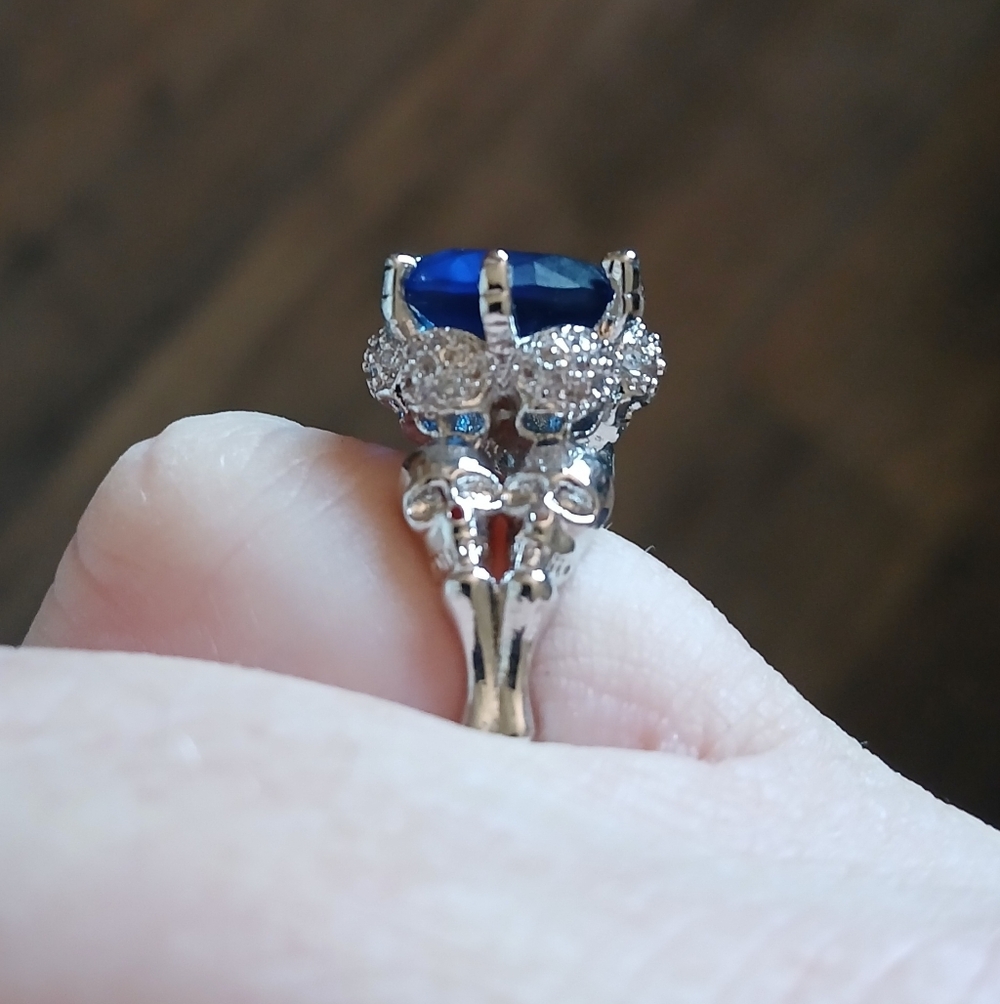 New Skulls & Blue Gemstone 925 Silver Ring.